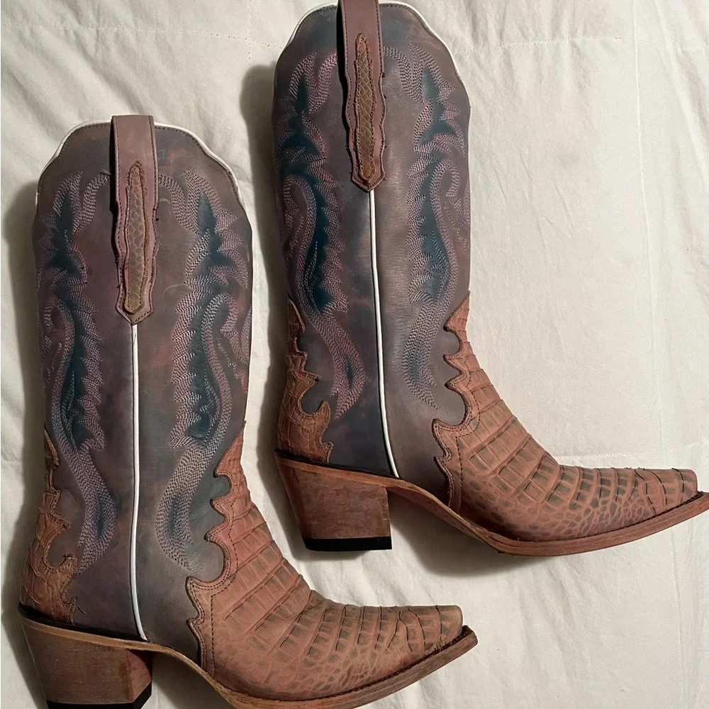 Pink/Purple/Blue Western Dan Post Boots - Picture 2 of 2